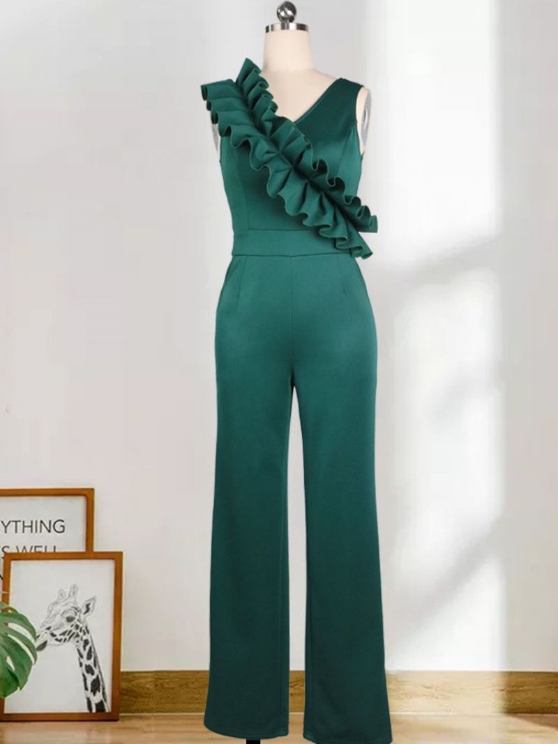 Mode Almindelig Plisseret Midtalje Slim Jumpsuit Til Kvinder