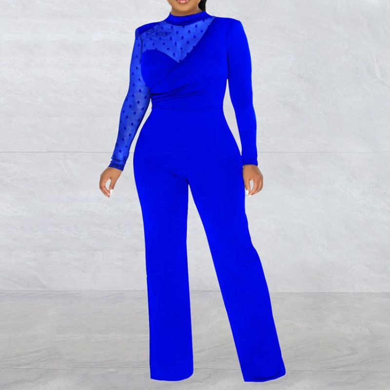 Office Lady Plain Gennemsigtig Midtalje Slim Jumpsuit