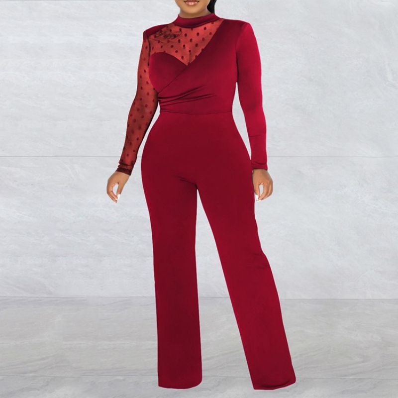 Office Lady Plain Gennemsigtig Midtalje Slim Jumpsuit