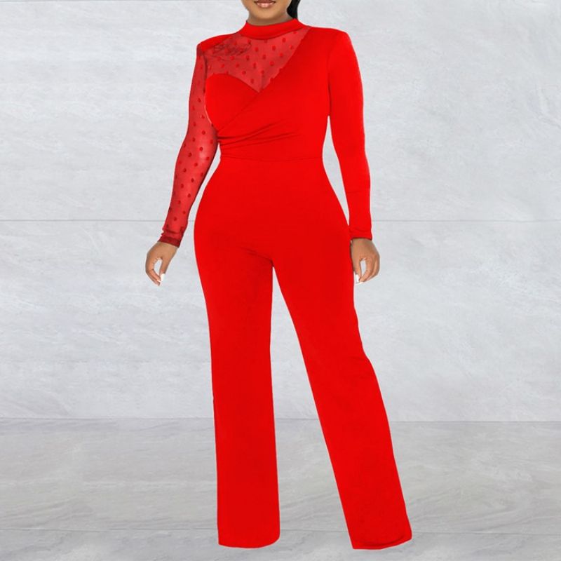 Office Lady Plain Gennemsigtig Midtalje Slim Jumpsuit