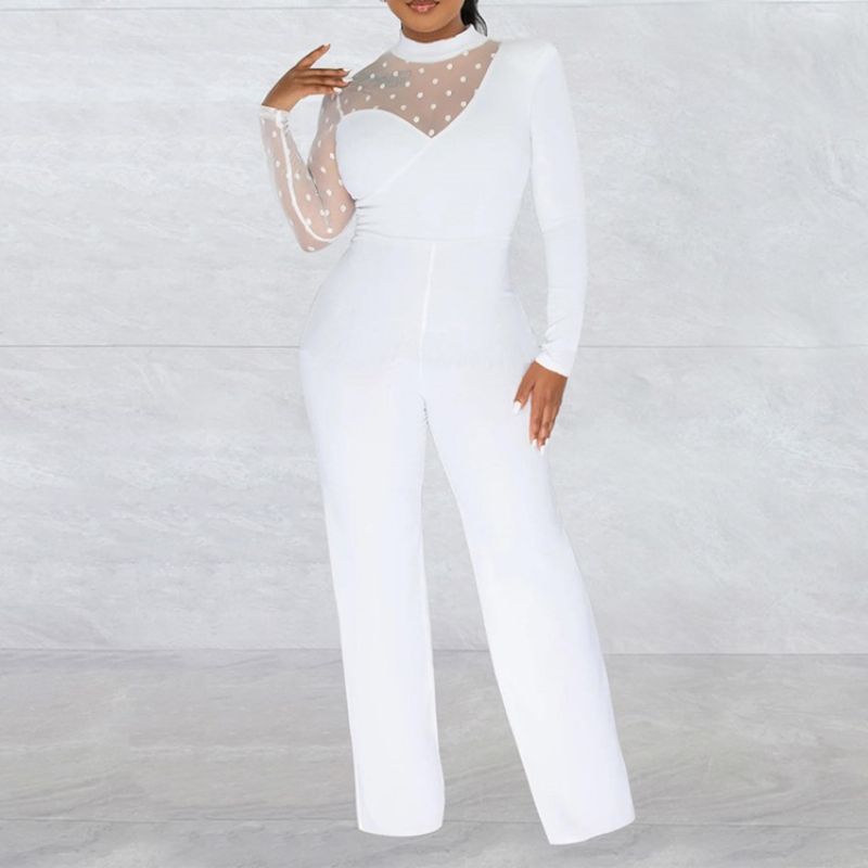 Office Lady Plain Gennemsigtig Midtalje Slim Jumpsuit