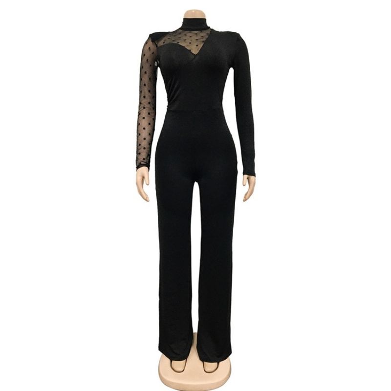 Office Lady Plain Gennemsigtig Midtalje Slim Jumpsuit