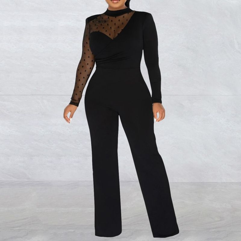 Office Lady Plain Gennemsigtig Midtalje Slim Jumpsuit