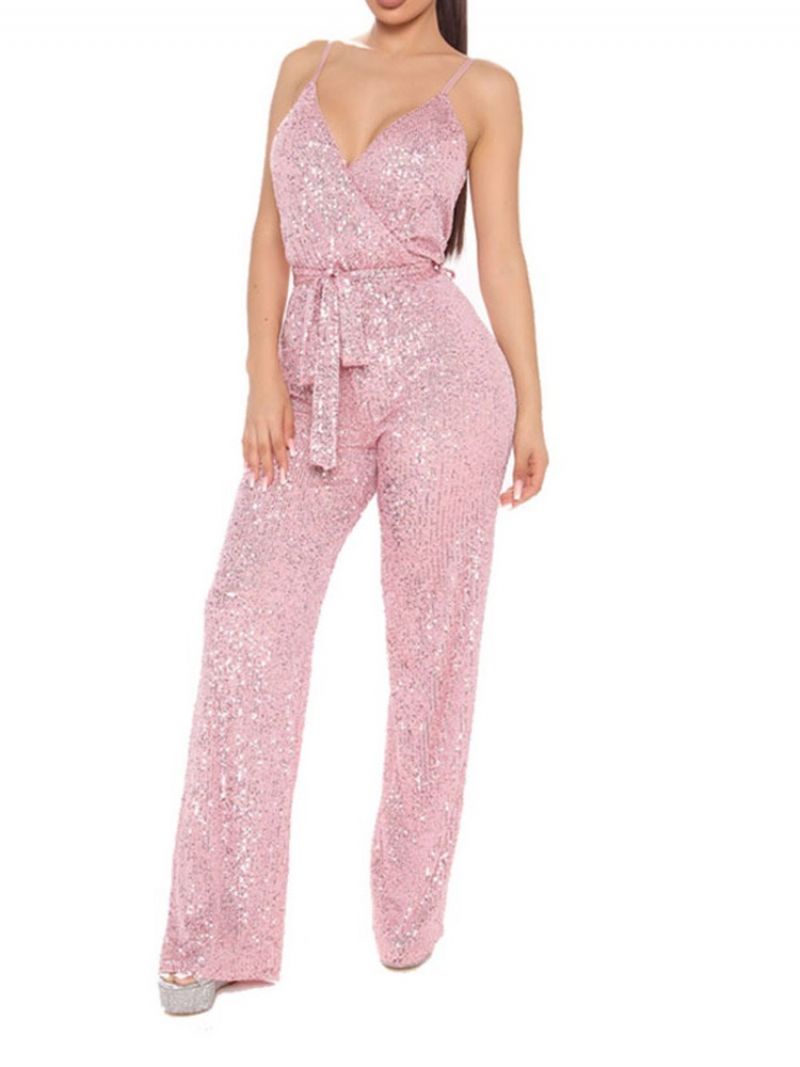 Pailletter Fuld Længde Almindelig Blonde-Up Lige Slim Jumpsuit