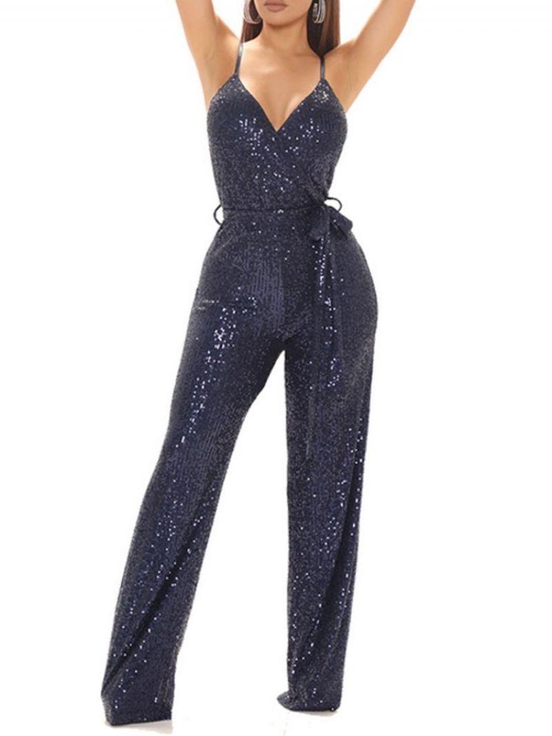 Pailletter Fuld Længde Almindelig Blonde-Up Lige Slim Jumpsuit