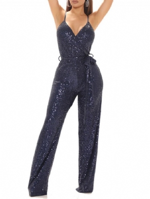 Pailletter Fuld Længde Almindelig Blonde-Up Lige Slim Jumpsuit