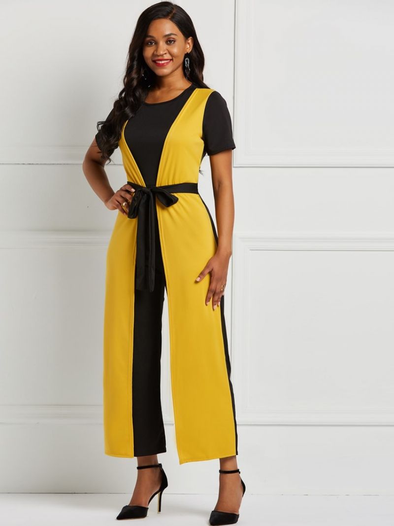 Patchwork Farveblok Almindelig Dame Jumpsuit