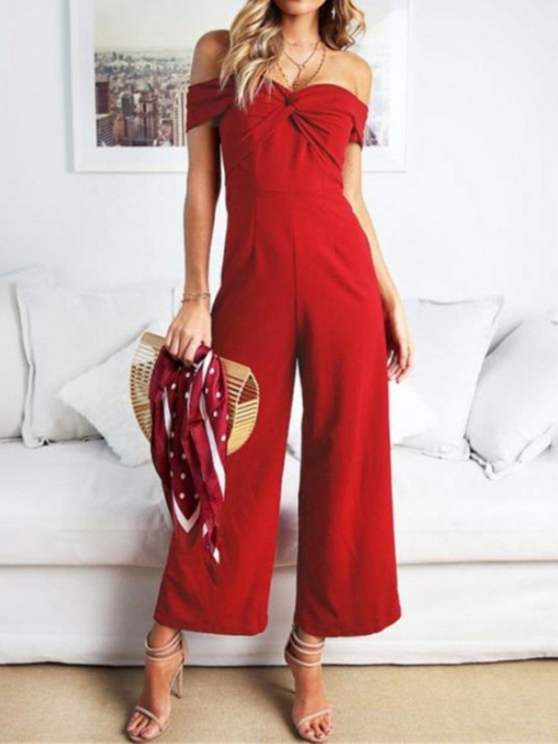 Plain Off Skulder Kjoley Slim Jumpsuit