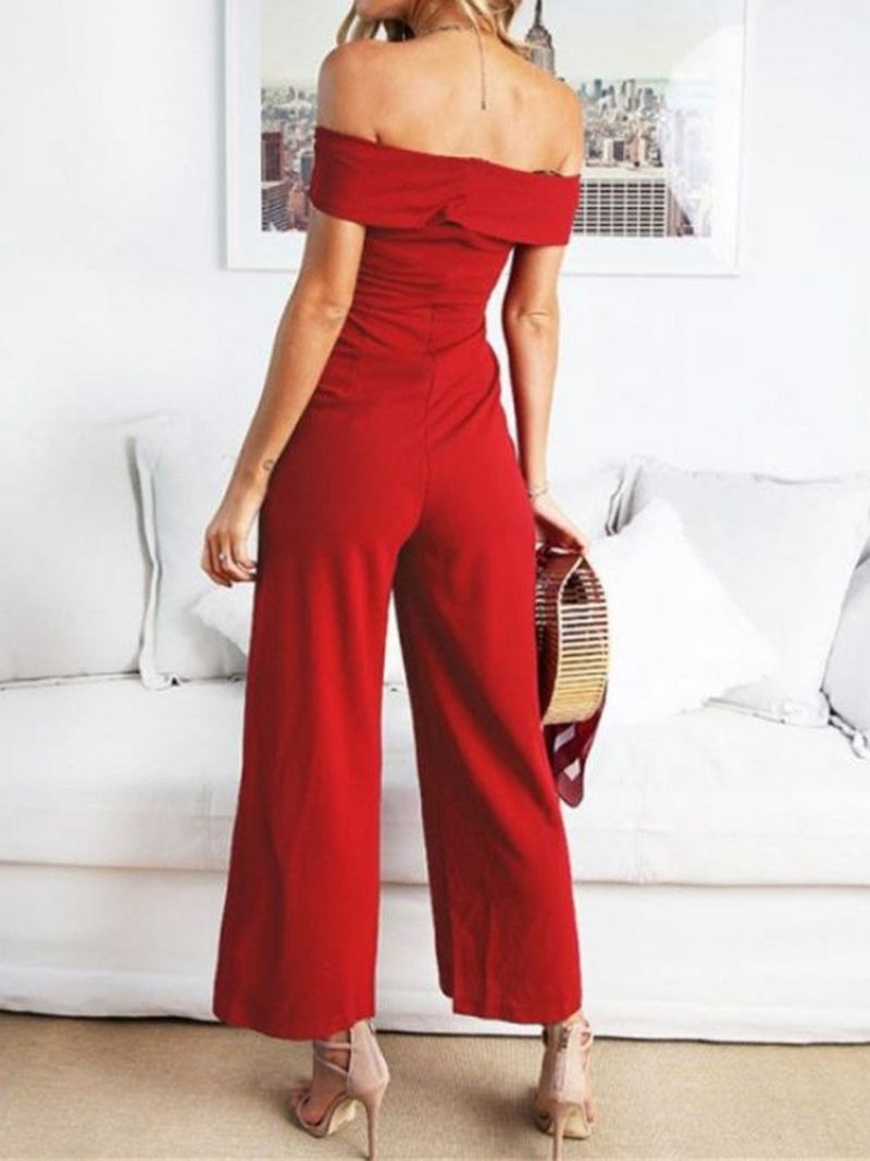 Plain Off Skulder Kjoley Slim Jumpsuit