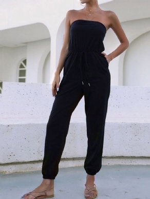 Pocket Ladylike Almindelig Dame Midtalje Slim Jumpsuit