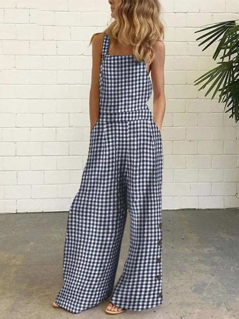 Pocket Plaid Dame Casual Slim Jumpsuit