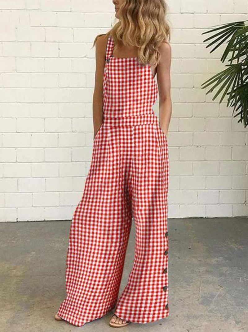 Pocket Plaid Dame Casual Slim Jumpsuit