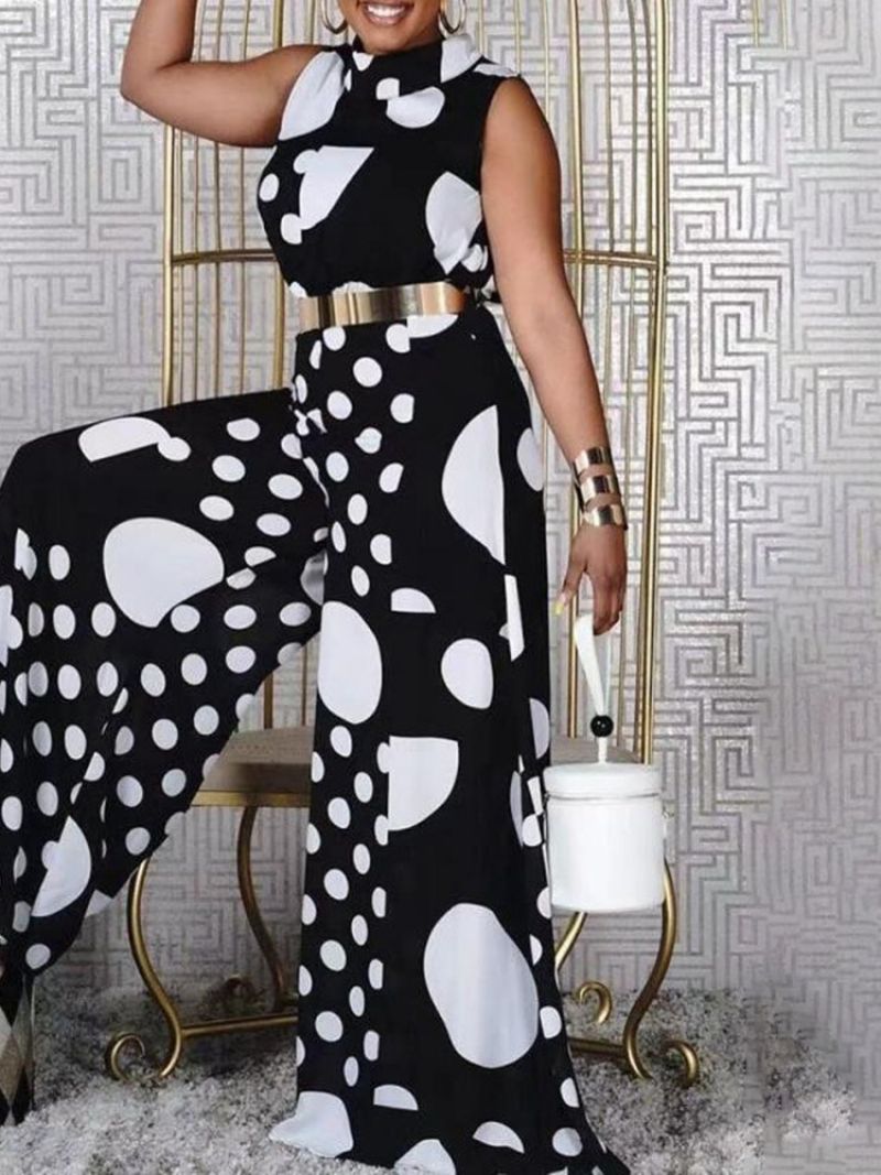 Polka Dots Patchwork Fuld Længde Løse Brede Ben Dame Jumpsuit