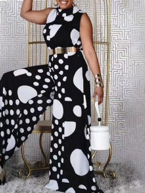 Polka Dots Patchwork Fuld Længde Løse Brede Ben Dame Jumpsuit