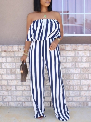 Print Fuld Længde Stripe Løs Lige Jumpsuit Til Kvinder