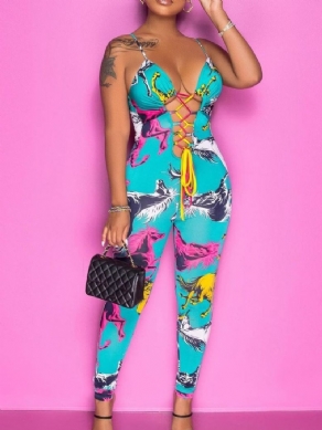 Rygløs Sexet Animal Skinny Dame Pencil Pants Jumpsuit