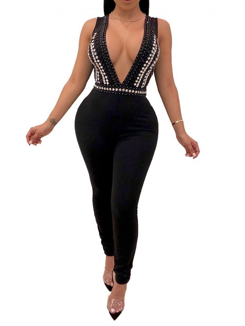 Sexet Almindelig Rygløs Diamond Slim Jumpsuit