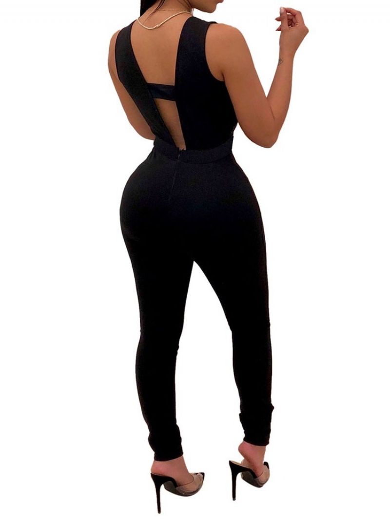 Sexet Almindelig Rygløs Diamond Slim Jumpsuit