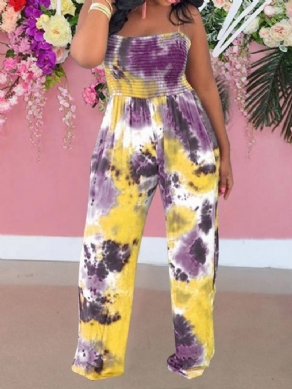 Tie-Dye Farveblok I Fuld Længde Til Kvinders Slim Mid-Waist Jumpsuit