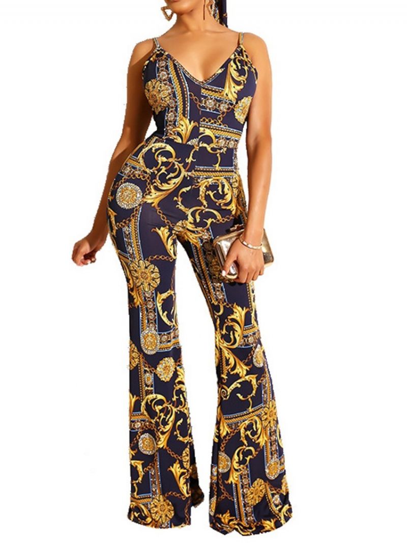 Udskriv Sexet Fuld Længde Slim Mid Waist Jumpsuit