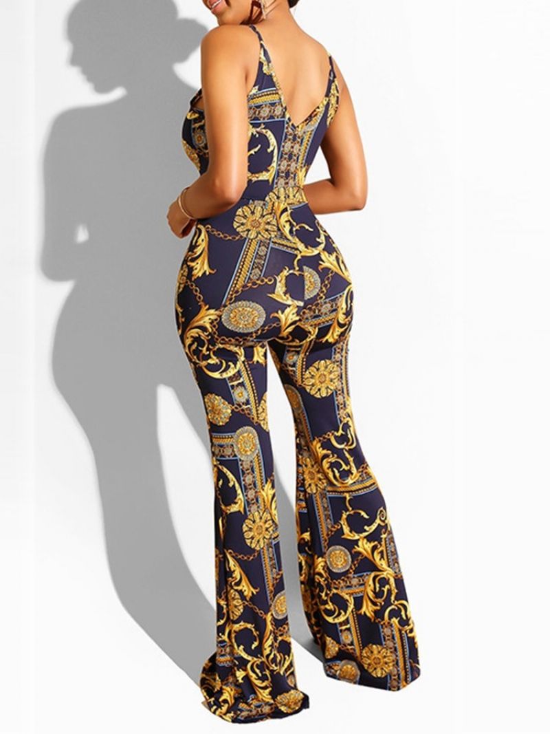 Udskriv Sexet Fuld Længde Slim Mid Waist Jumpsuit