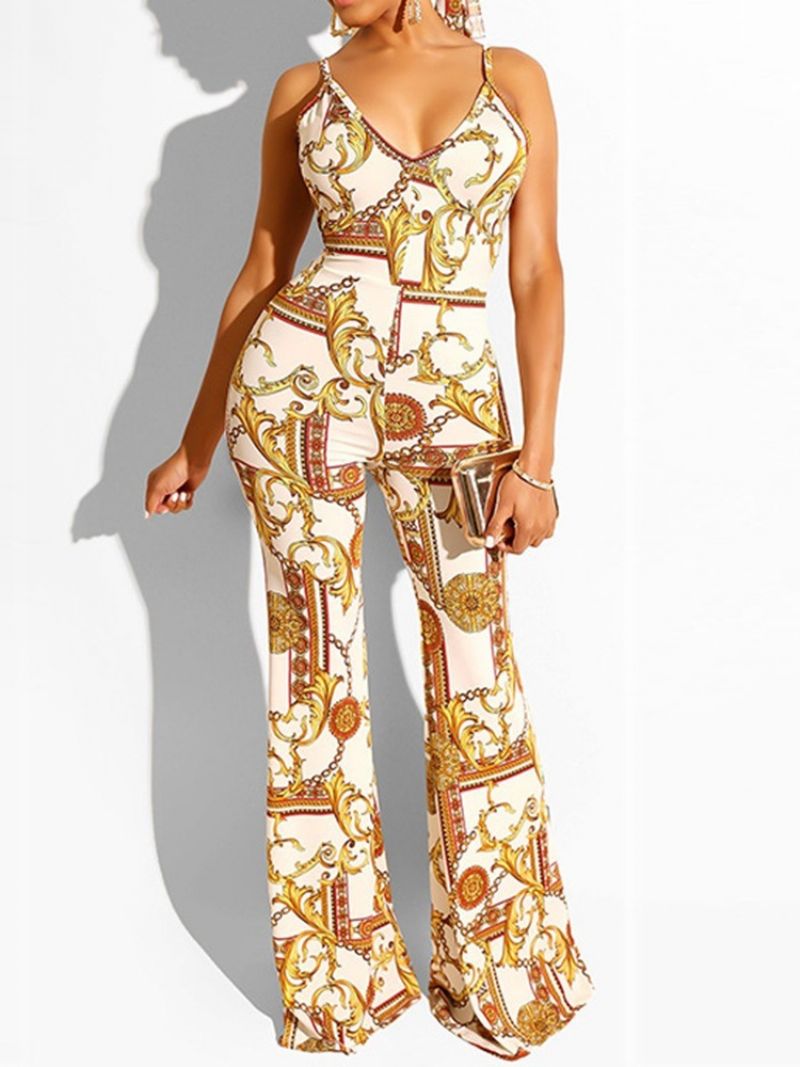 Udskriv Sexet Fuld Længde Slim Mid Waist Jumpsuit