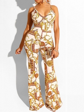 Udskriv Sexet Fuld Længde Slim Mid Waist Jumpsuit