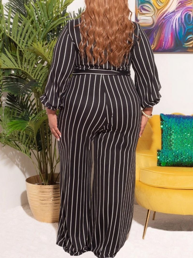 Western Stripe Print Lige Høj Talje Jumpsuit I Plus Størrelse