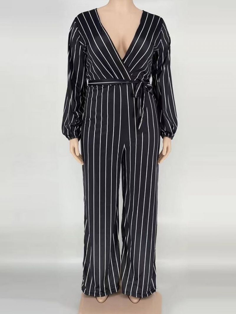 Western Stripe Print Lige Høj Talje Jumpsuit I Plus Størrelse