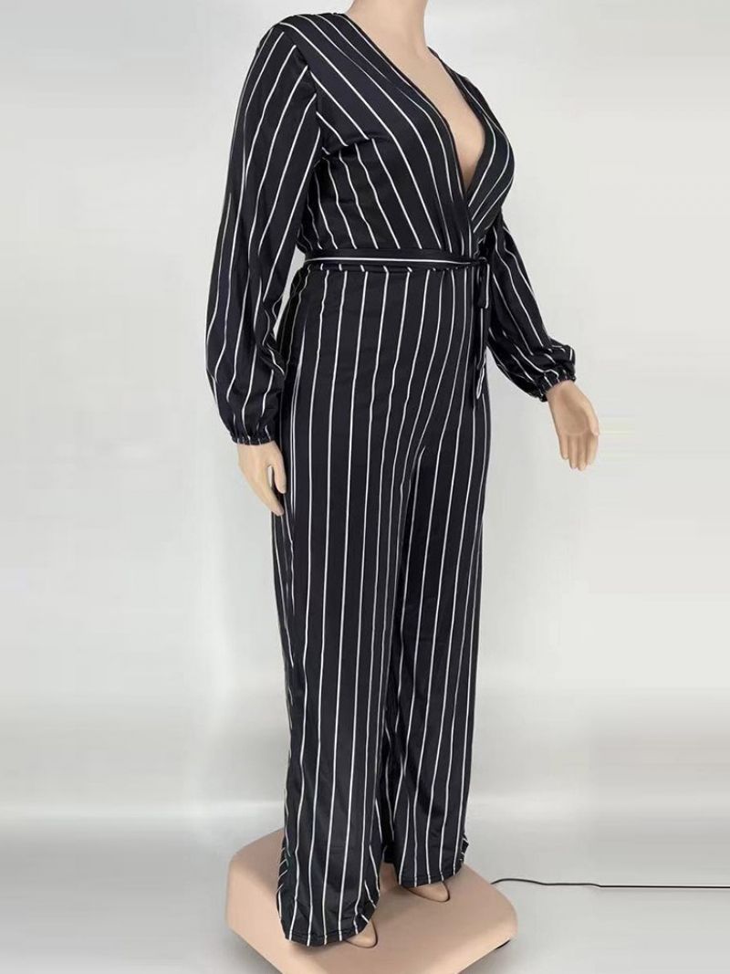 Western Stripe Print Lige Høj Talje Jumpsuit I Plus Størrelse