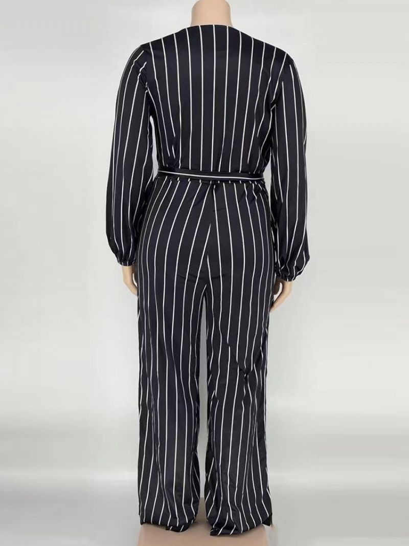 Western Stripe Print Lige Høj Talje Jumpsuit I Plus Størrelse