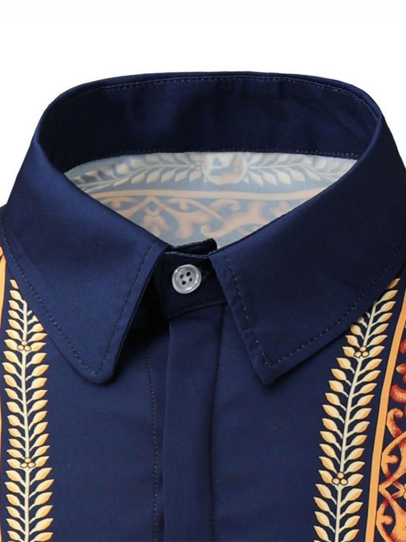 Afrikansk Dashiki Blomsterprint Lapel Single-Breasted Fall Shirt