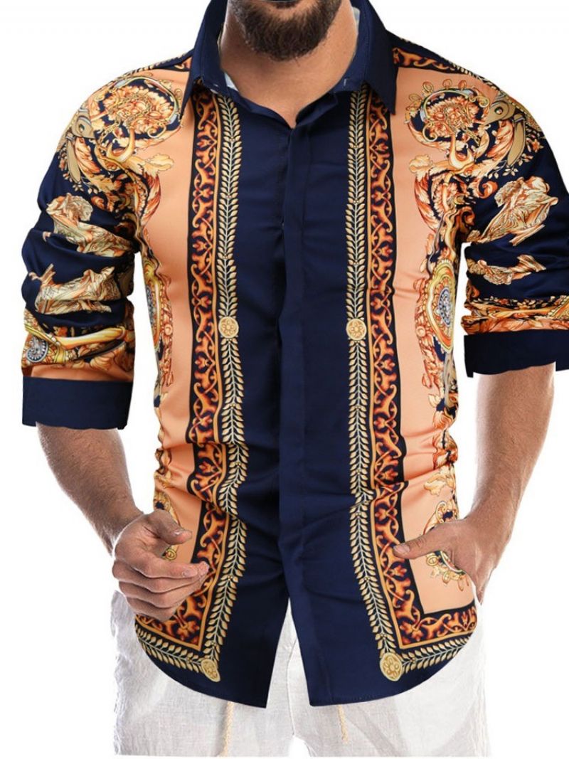 Afrikansk Dashiki Blomsterprint Lapel Single-Breasted Fall Shirt