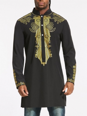 Afrikansk Mode Dashiki Blomsterprint Enkeltradet Slim Herreskjorte