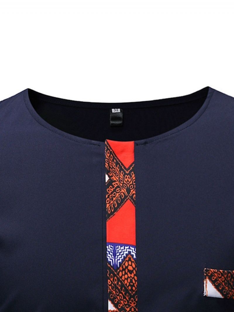 Afrikansk Mode Dashiki Color Block Patchwork Casual T-Shirt Til Mænd