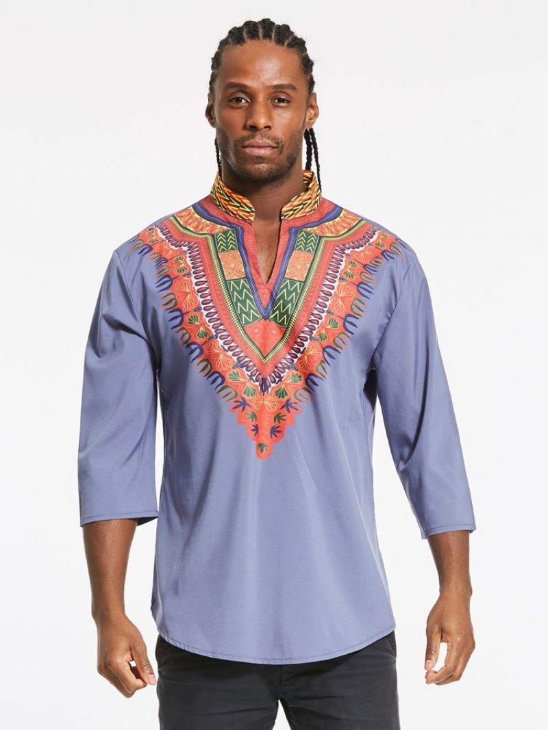 Afrikansk Mode Dashiki Print Farveblok V-Hals Slank Mænds T-Shirt