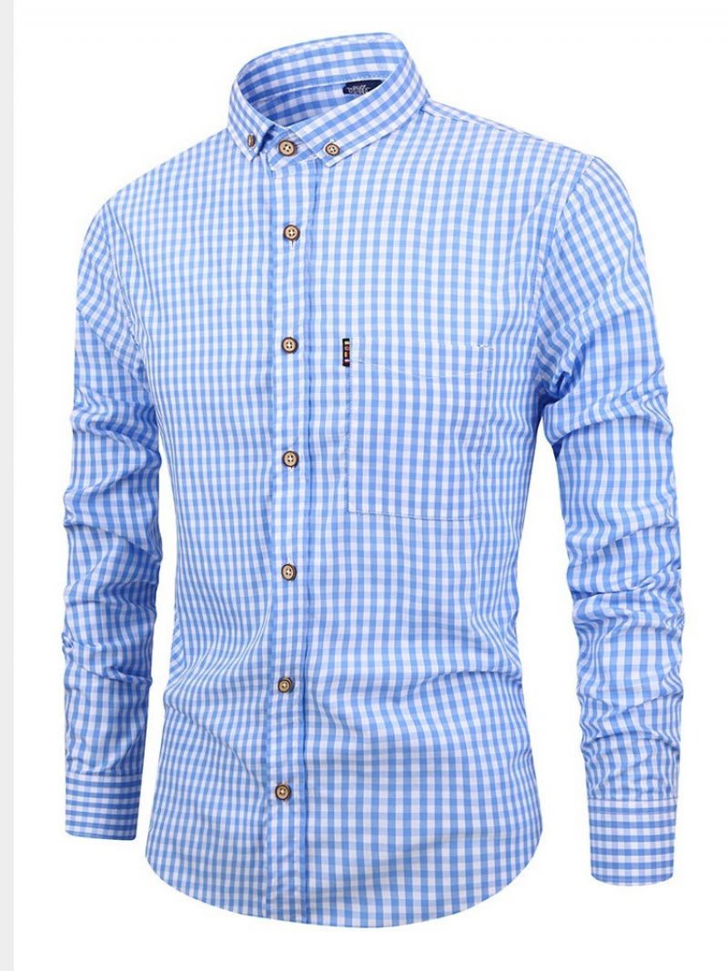 Afslappet Plaid Lapel Spring Slim Shirt Til Mænd