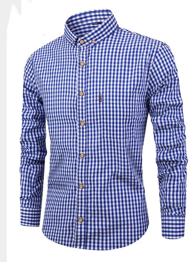 Afslappet Plaid Lapel Spring Slim Shirt Til Mænd