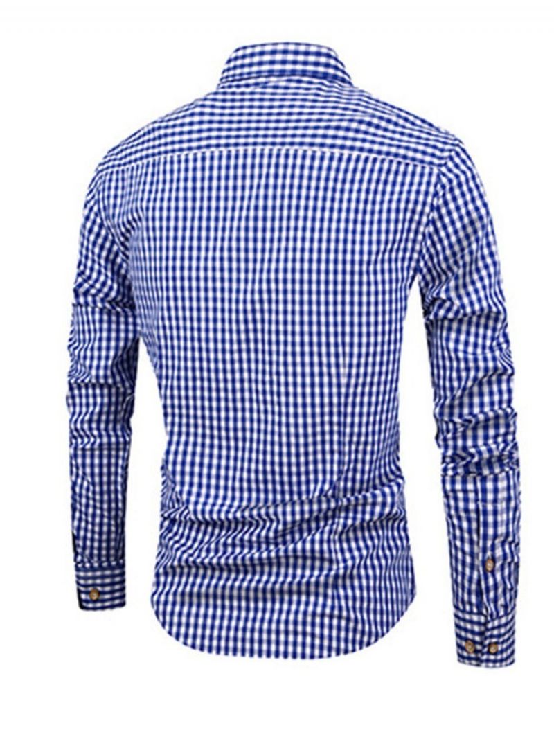 Afslappet Plaid Lapel Spring Slim Shirt Til Mænd