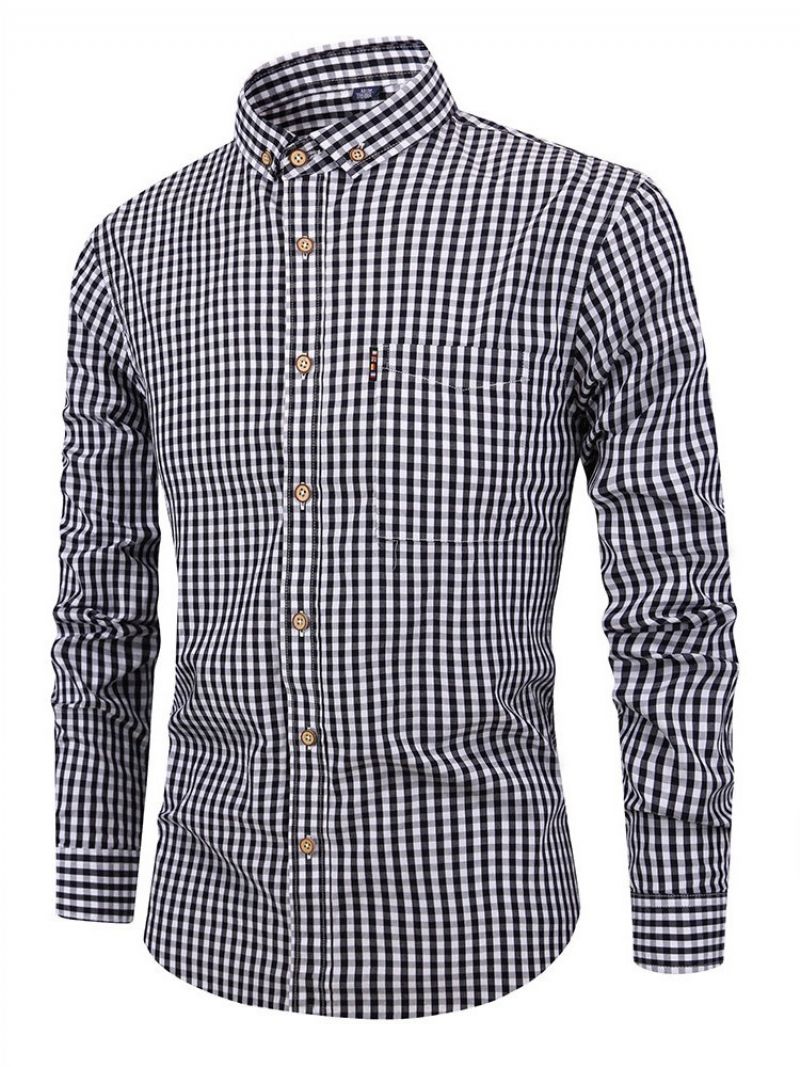 Afslappet Plaid Lapel Spring Slim Shirt Til Mænd