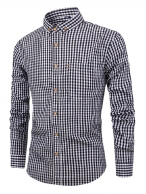 Afslappet Plaid Lapel Spring Slim Shirt Til Mænd