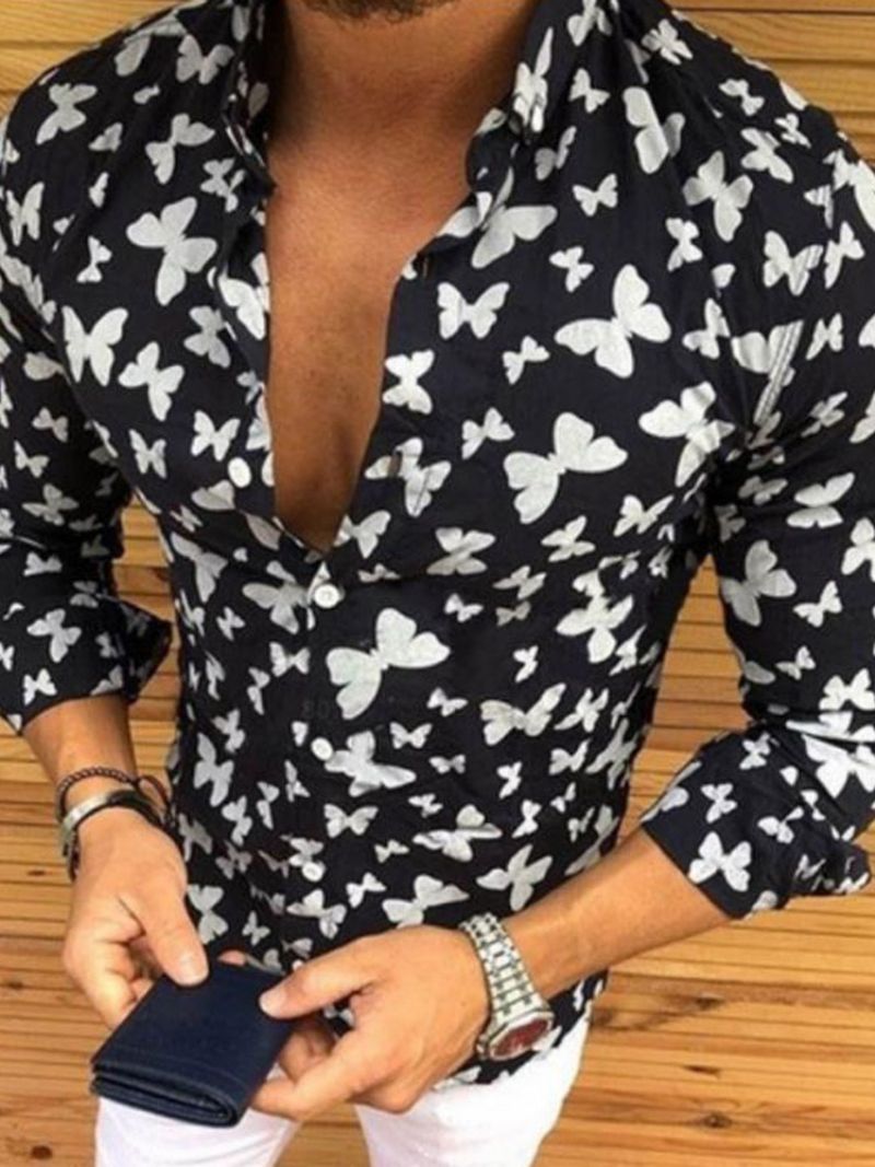 Animal Casual Lapel Sommer Slim Shirt Til Mænd