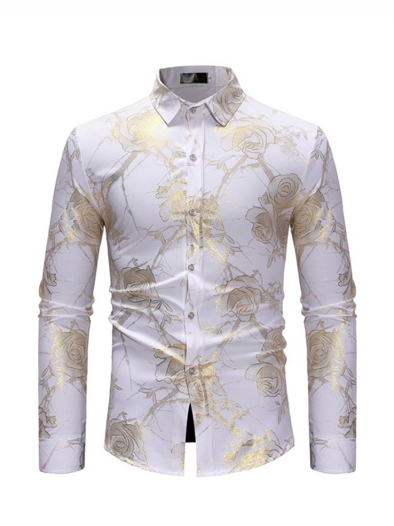 Blomsterprint Button Up Herre Afslappet Festskjorte