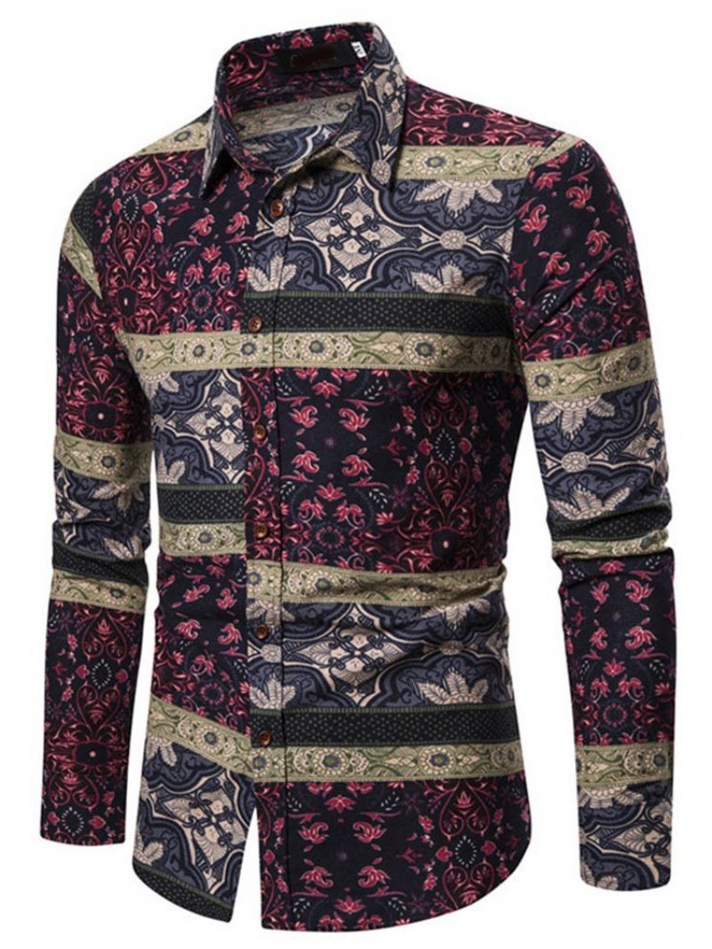 Blomstertryk Lapel Single-Breasted Slim Shirt Til Mænd