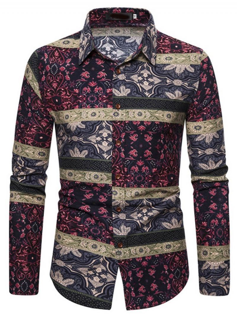 Blomstertryk Lapel Single-Breasted Slim Shirt Til Mænd