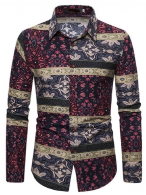 Blomstertryk Lapel Single-Breasted Slim Shirt Til Mænd