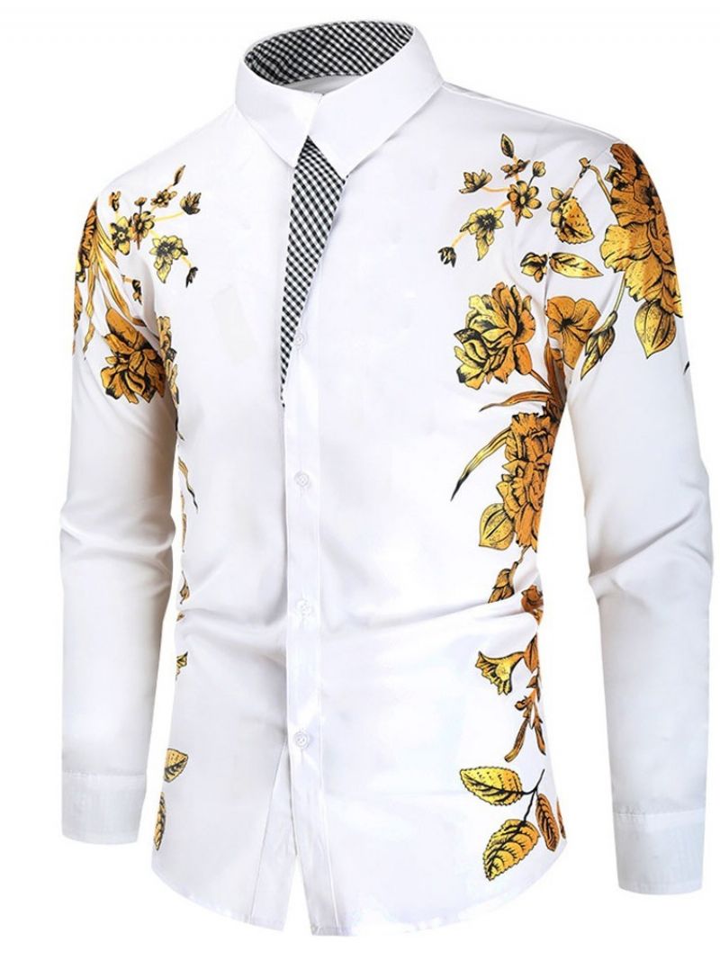 Blomstertryk Lapel Spring Slim Shirt