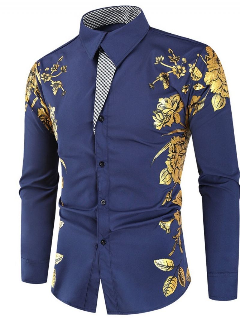 Blomstertryk Lapel Spring Slim Shirt