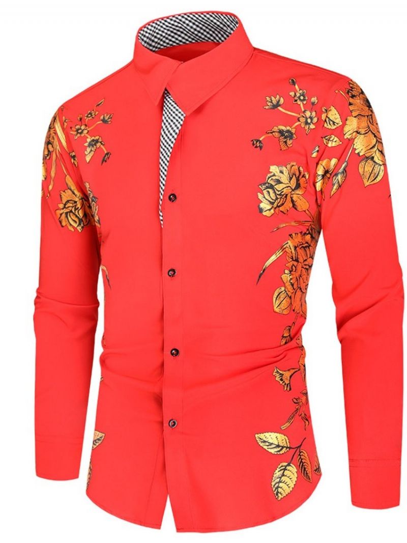 Blomstertryk Lapel Spring Slim Shirt