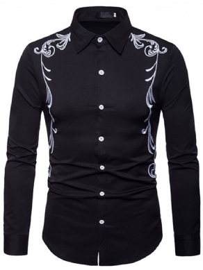 Broderitrykt Slim Button Up Mænds Fritidsskjorter